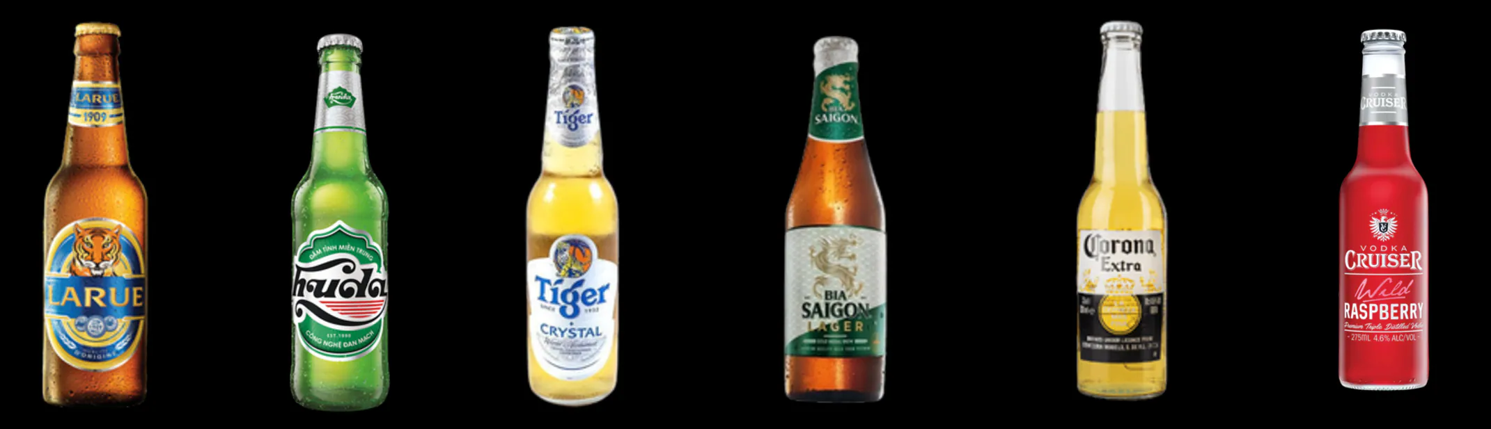 Larue, Huda, Tiger, Saigon, Corona beers and a Vodka Cruiser